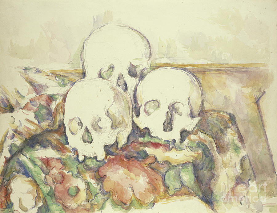 The Three Skulls by Paul Cezanne Painting by Paul Cezanne
