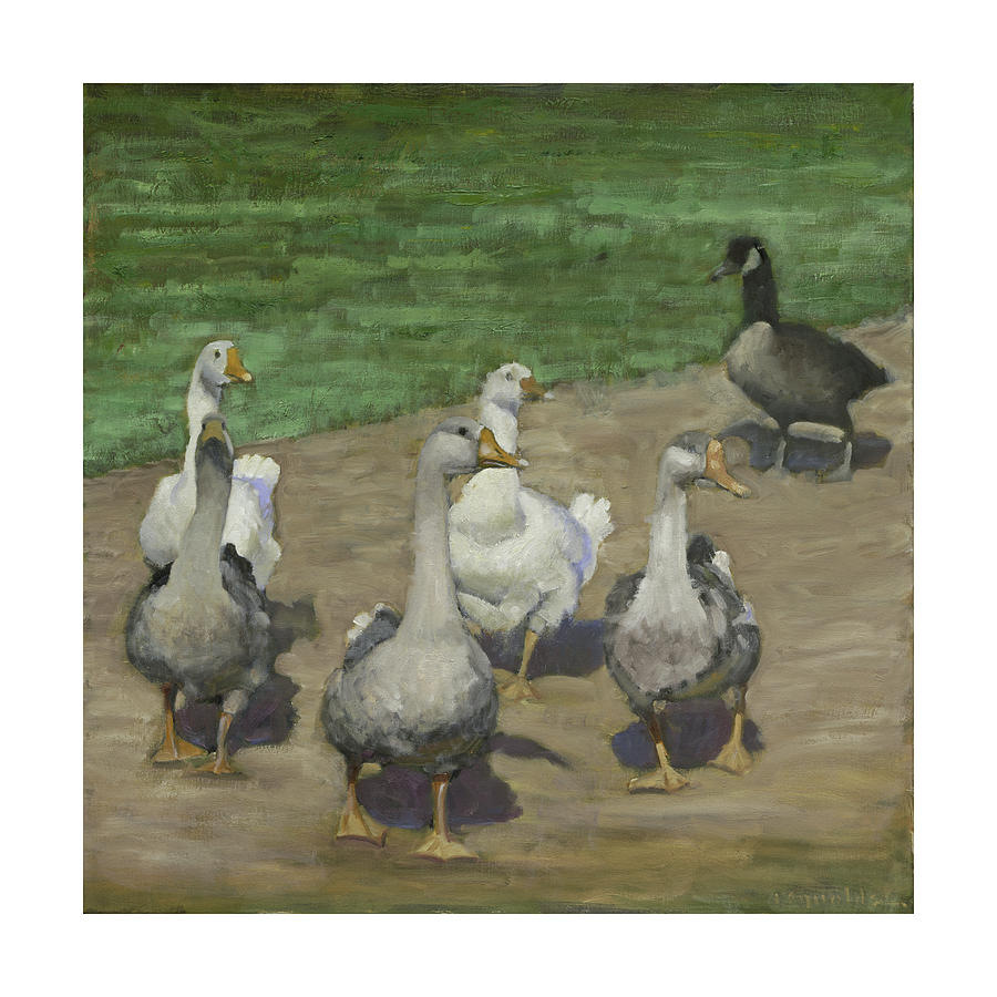 Geese Painting - The Whole Family Is Here #2 by John Reynolds