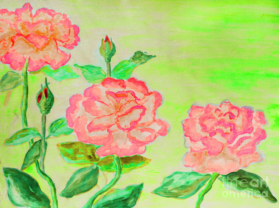 Three pink roses #4 Painting by Irina Afonskaya