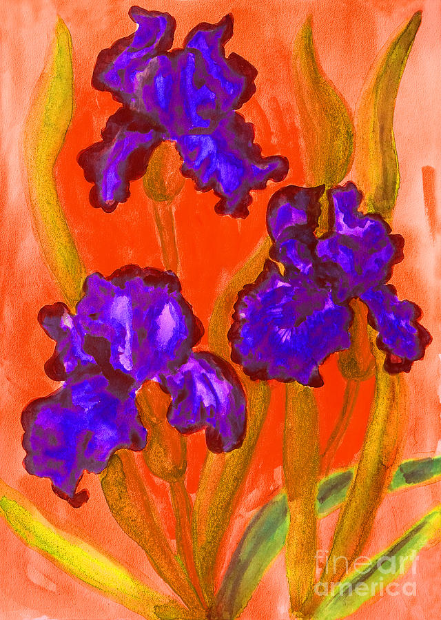 Three violet irises, watercolor #2 Painting by Irina Afonskaya
