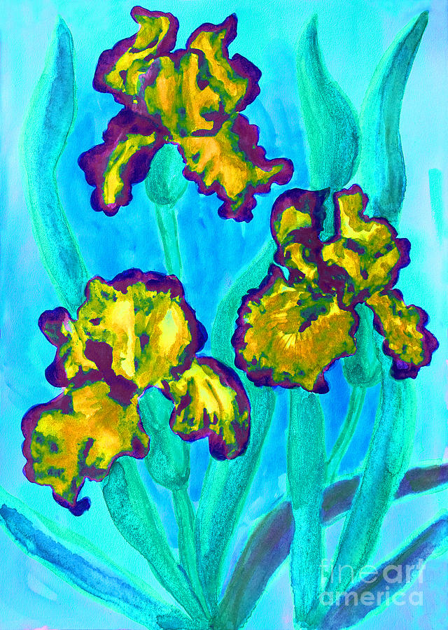 Three yellow irises, watercolor #2 Painting by Irina Afonskaya
