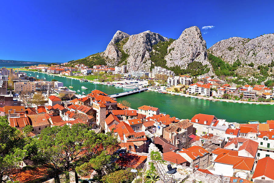 Town of Omis and Cetina river mouth panoramic view #2 Photograph by Brch Photography