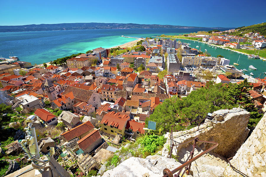 Town of Omis coast and rooftops panoramic view #2 Photograph by Brch Photography