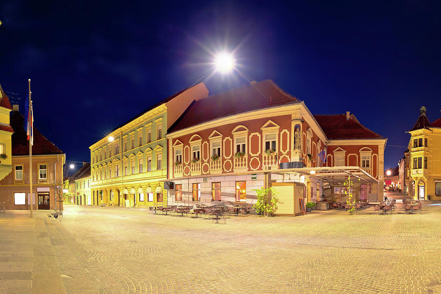 Town of Ptuj historic main square panoramic evening view #2 Photograph by Brch Photography