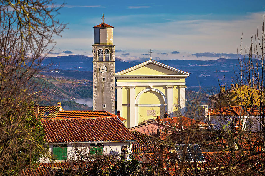Town of Vizinada church and skyline above istrian landscape view #2 Photograph by Brch Photography