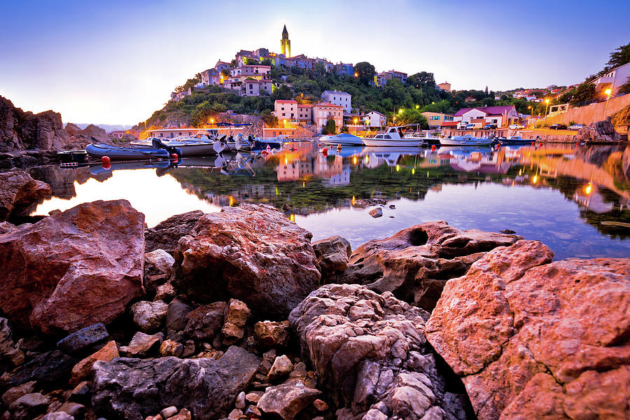 Town of Vrbnik harbor view morning glow #2 Photograph by Brch Photography