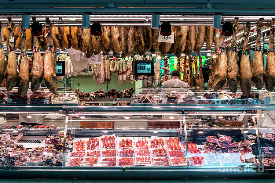 Traditional Spanish Cured Meats And Sausages La Boqueria Market  #2 Photograph by JM Travel Photography