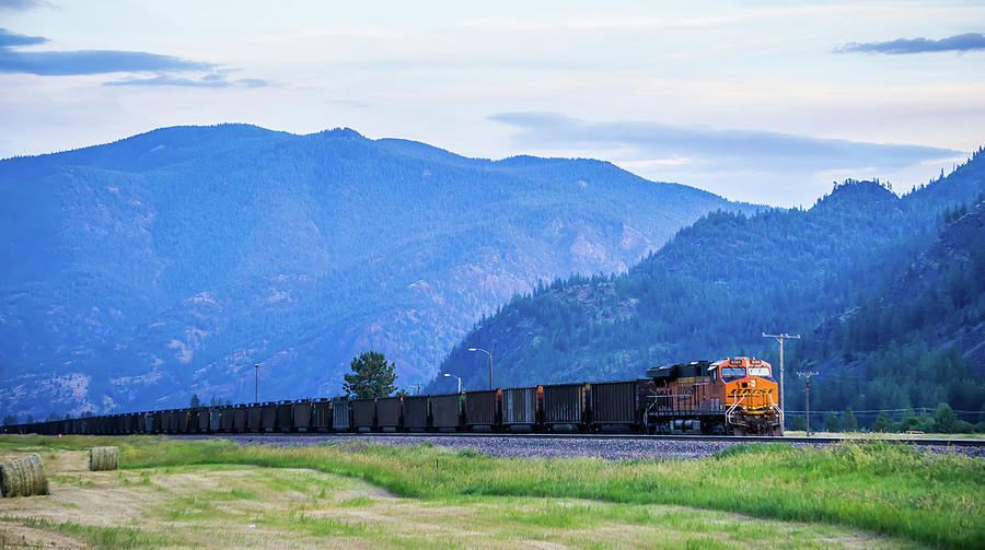 Train Moving Through Flathead Reservation In Montana Mountains #2 Photograph by Alex Grichenko