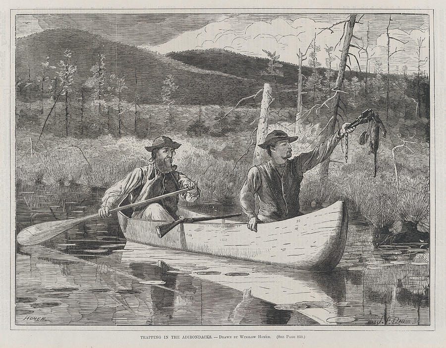Men Painting - Trapping in the Adirondacks #2 by Winslow Homer