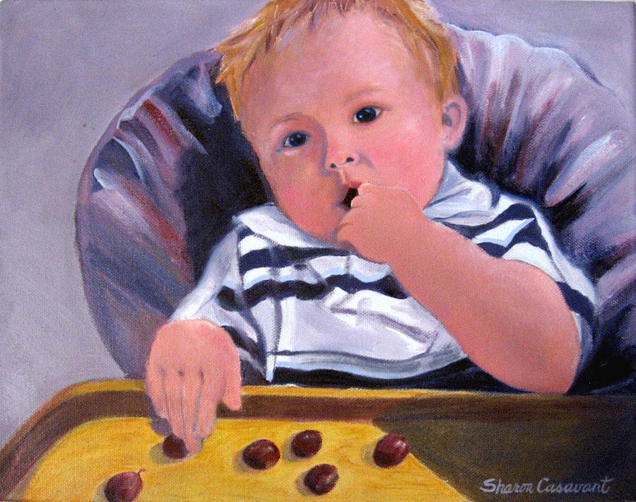 Trevor with Grapes #2 Painting by Sharon Casavant