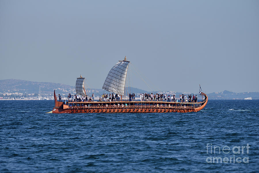 Trireme Olympias sailing with open sails #2 Photograph by George Atsametakis