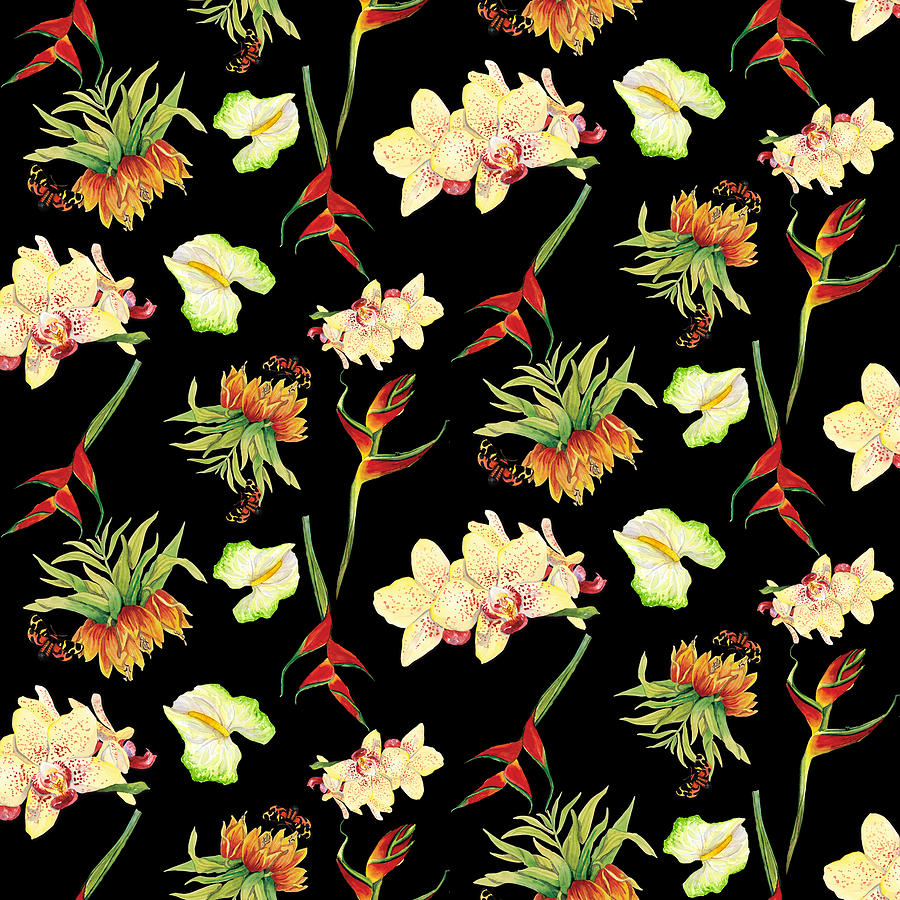 Tropical Island Floral Half Drop Pattern Painting by Audrey Jeanne Roberts