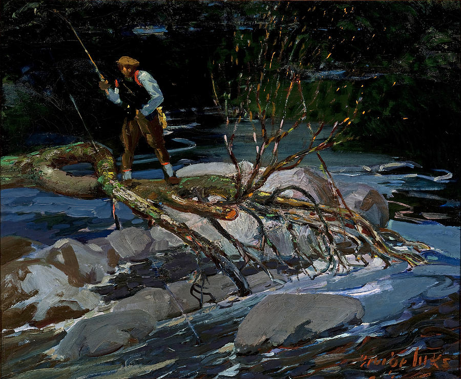 Trout Fishing #3 Painting by George Benjamin Luks