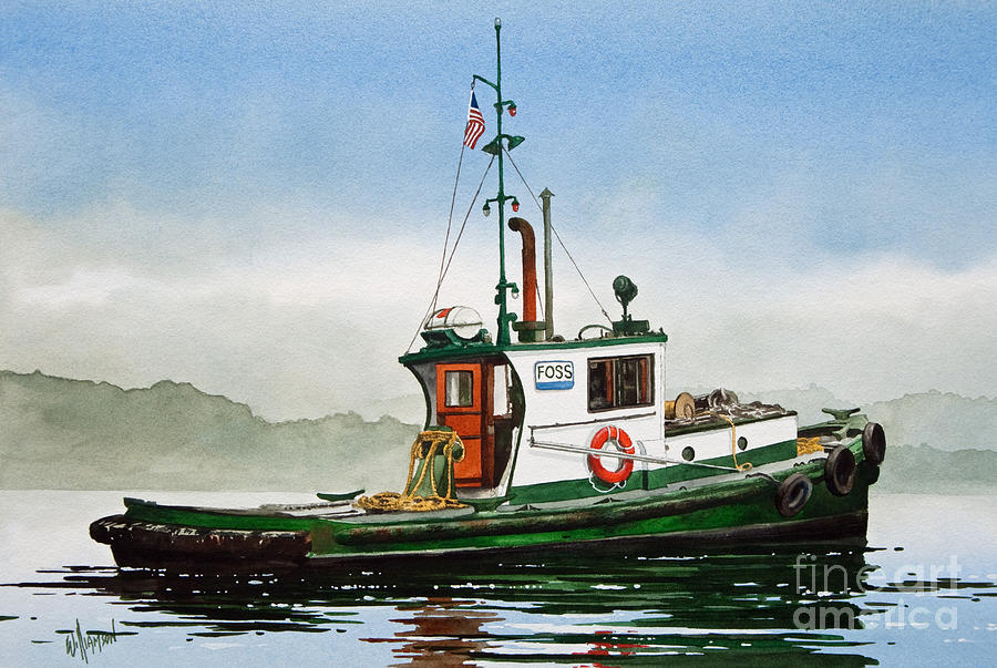 Nautical Decor Painting - Tugboat LELA FOSS #1 by James Williamson