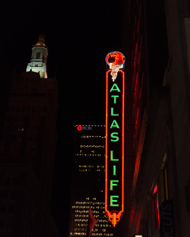 Tulsa Atlas Building Neon Sign #1 Photograph by Bert Peake