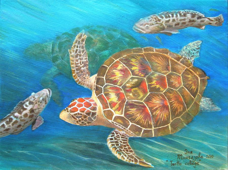 Turtle Collage Painting by Eleonora Mingazova