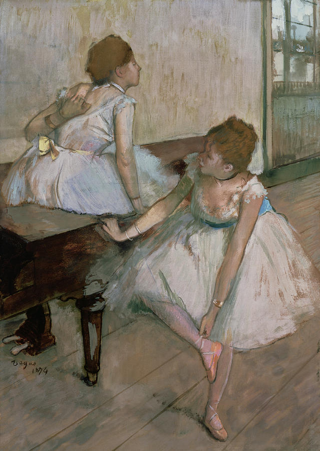 Edgar Degas Pastel - Two Dancers Resting by Edgar Degas
