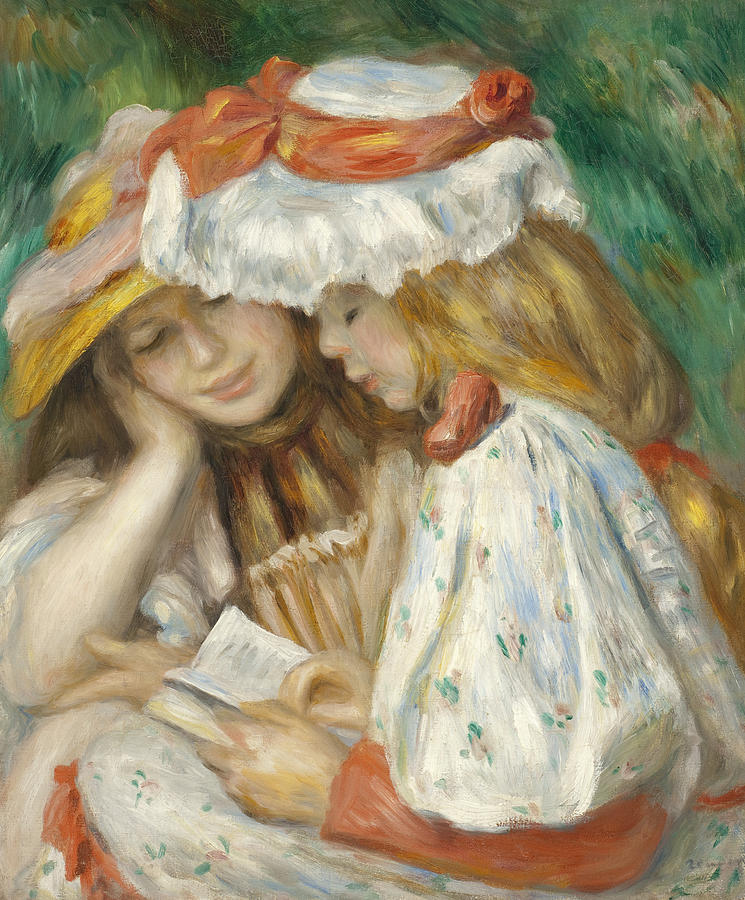 Pierre Auguste Renoir Painting - Two Girls Reading by Pierre Auguste Renoir