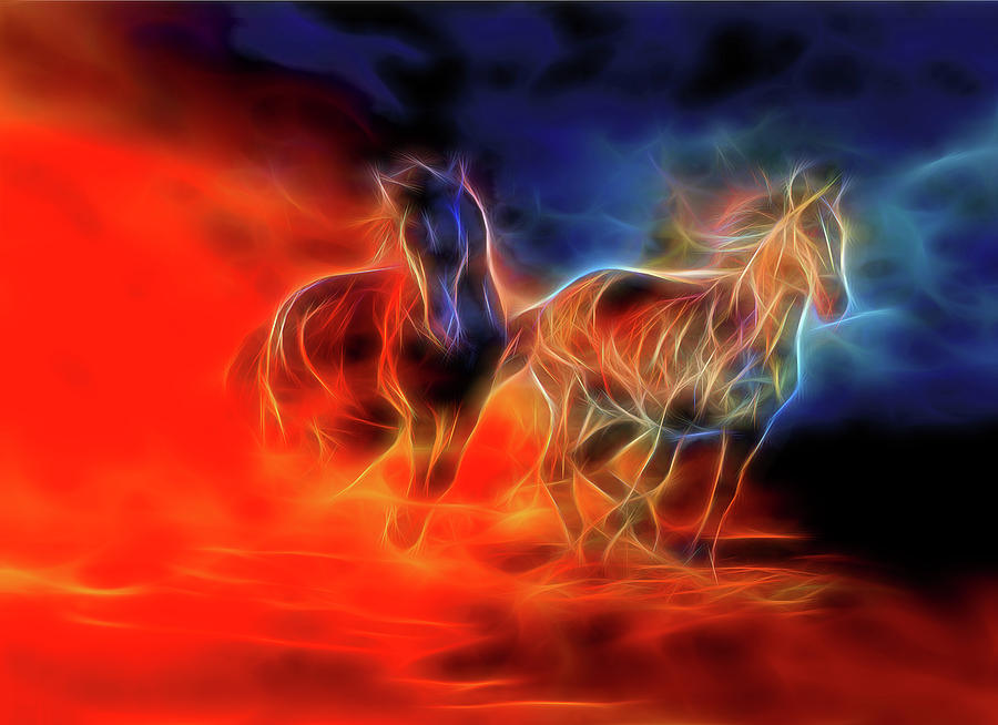 Two horses Digital Art by Lilia D