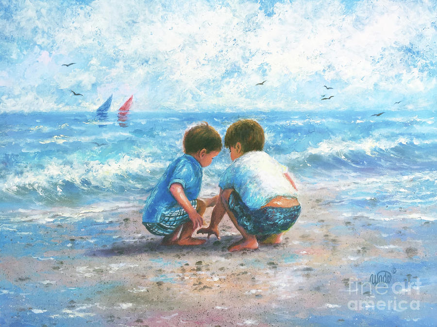 Two Little Beach Boys #2 Painting by Vickie Wade