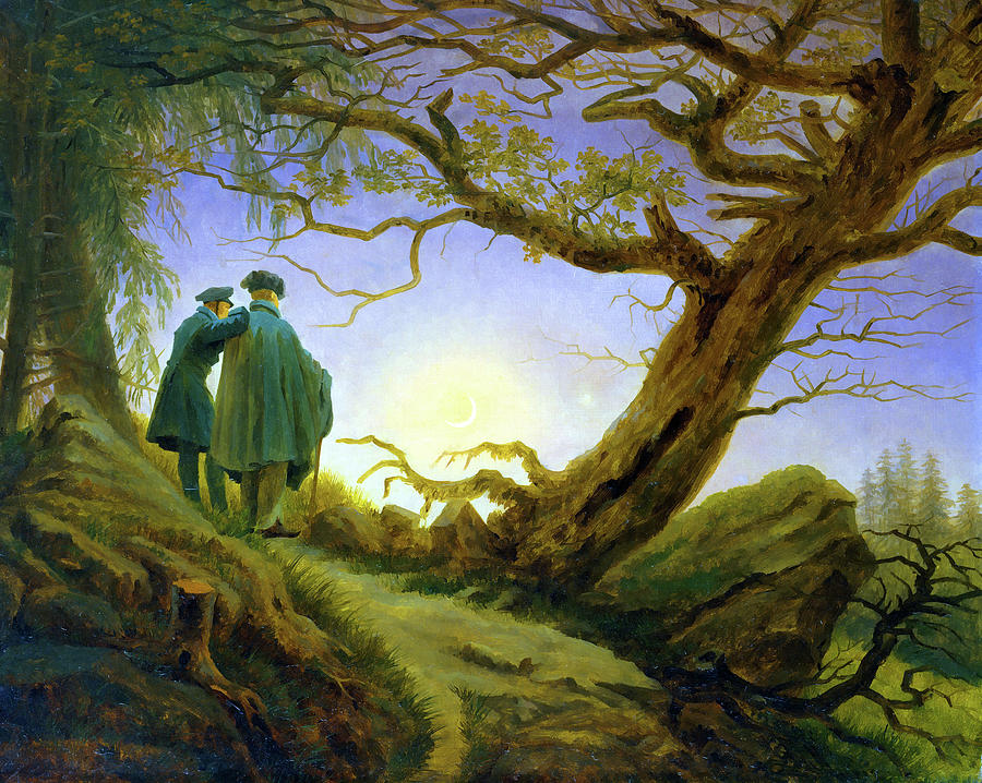 Two Men Contemplating The Moon #26 Painting by Caspar David Friedrich
