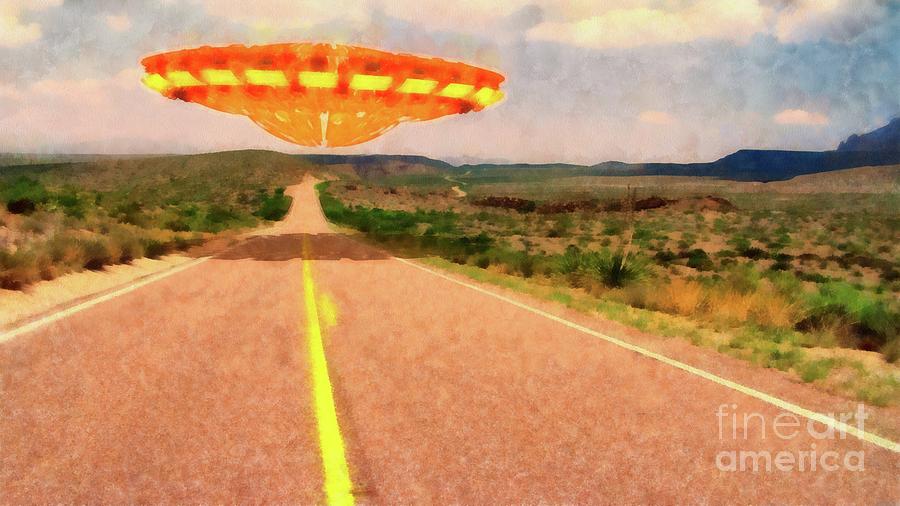 Ufo Over Highway Painting