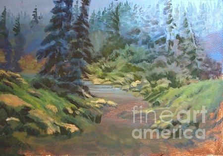 Stream Painting - Unfinished Lazy Creek in Summer by Carol Hama Chang Stream Painting - Unfinished Lazy Creek in Summer by Carol Hama Chang