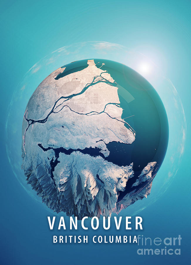 Vancouver Digital Art - Vancouver 3D Little Planet 360-Degree Sphere Panorama Blue by Frank Ramspott Vancouver Digital Art - Vancouver 3D Little Planet 360-Degree Sphere Panorama Blue by Frank Ramspott