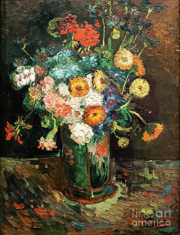 Vase with Zinnias and Geraniums by Van Gogh Painting by Vincent Van ...