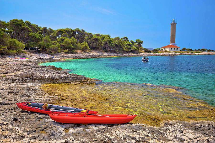 Veli Rat lighthouse and turquoise beach view #2 Photograph by Brch Photography