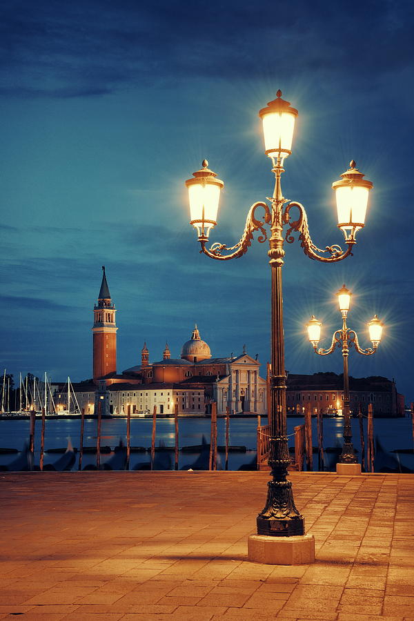 Venice at night and San Giorgio Maggiore church #2 Photograph by Songquan Deng