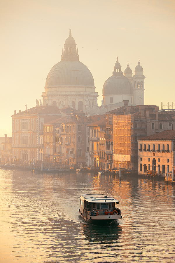 Venice Grand Canal sunrise and boat #2 Photograph by Songquan Deng