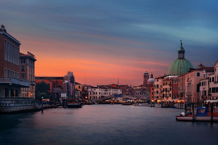 Venice grand canal sunset #2 Photograph by Songquan Deng