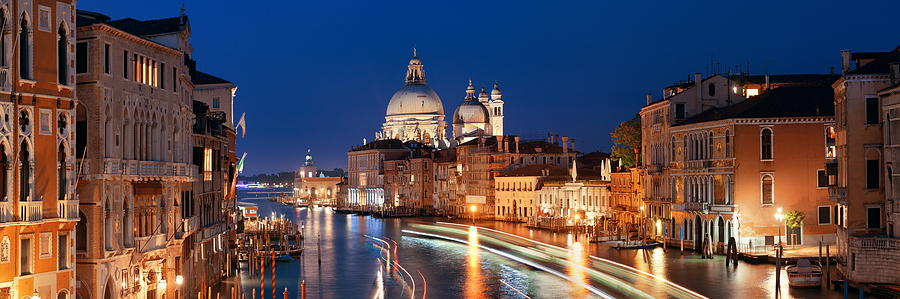 Venice Grand Canal viewed at night #2 Photograph by Songquan Deng