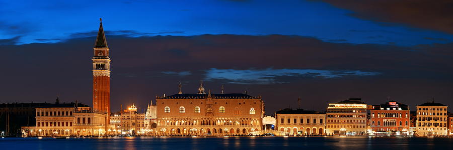 Venice skyline at night panorama #2 Photograph by Songquan Deng