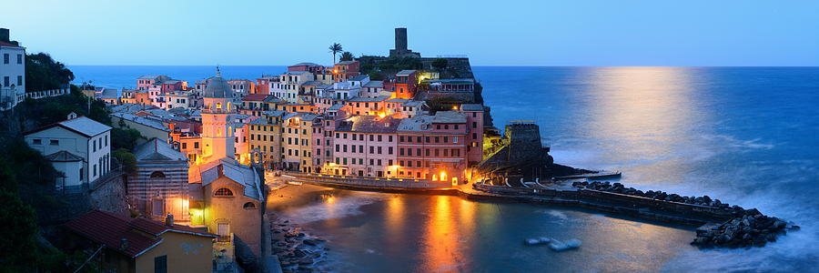 Vernazza at night in Cinque Terre #2 Photograph by Songquan Deng