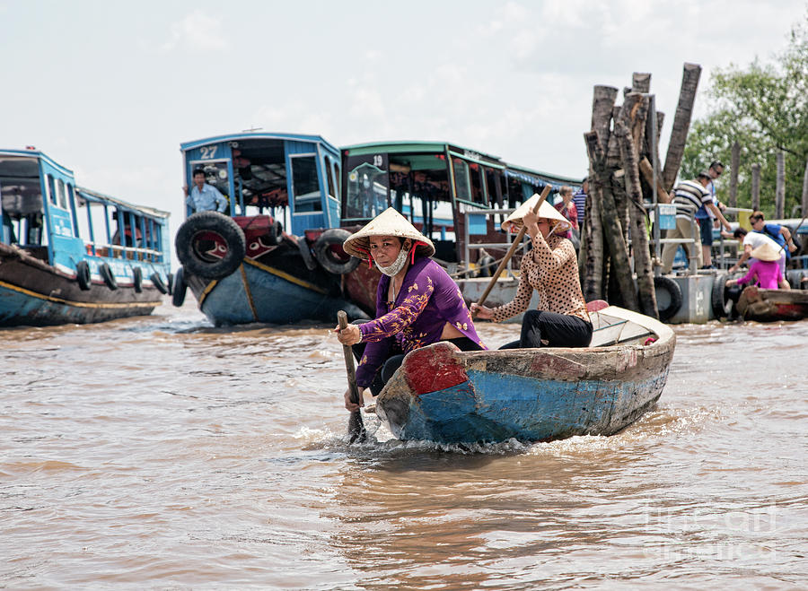 2 Vietnamese Women Crossing Mekong Boat  Photograph by Chuck Kuhn