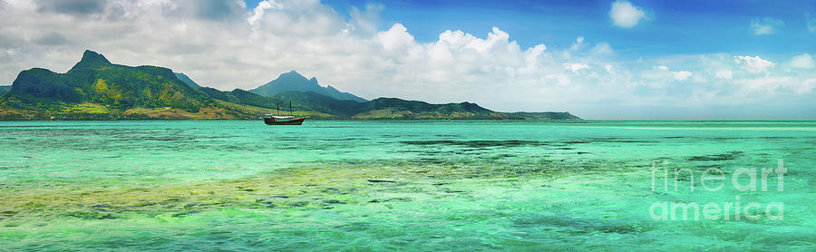 Nature Photograph - View of a sea at day time. Mauritius. Panorama #2 by MotHaiBaPhoto Prints