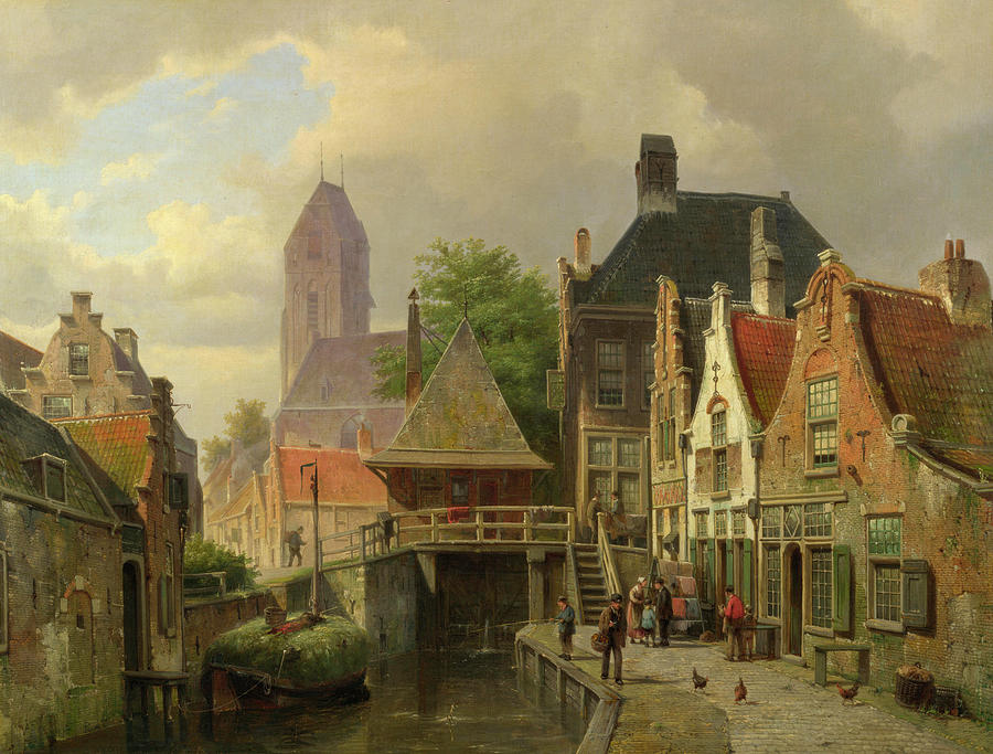 Bridge Painting - View of Oudewater #2 by Willem Koekkoek