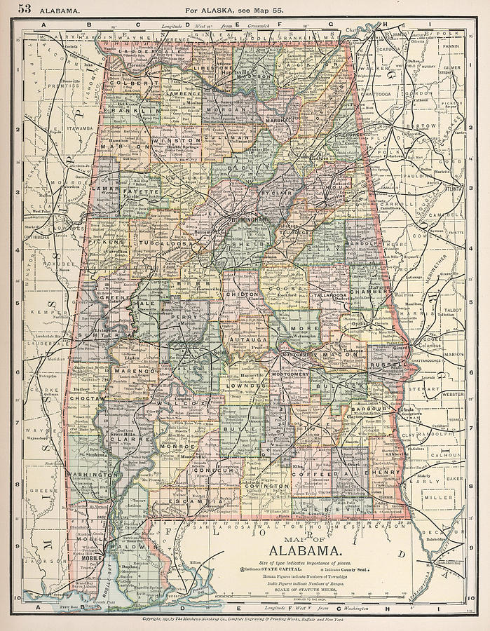 Vintage Map of Alabama Drawing by CartographyAssociates