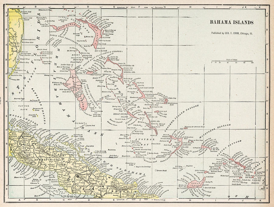 Vintage Map of The Bahamas Drawing by CartographyAssociates Fine Art