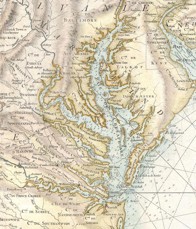 Vintage Map of The Chesapeake Bay Drawing by CartographyAssociates
