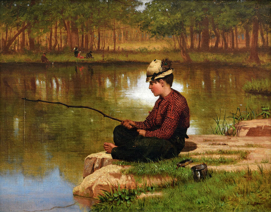 John George Brown Painting - Waiting for a Bite, Central Park #2 by John George Brown