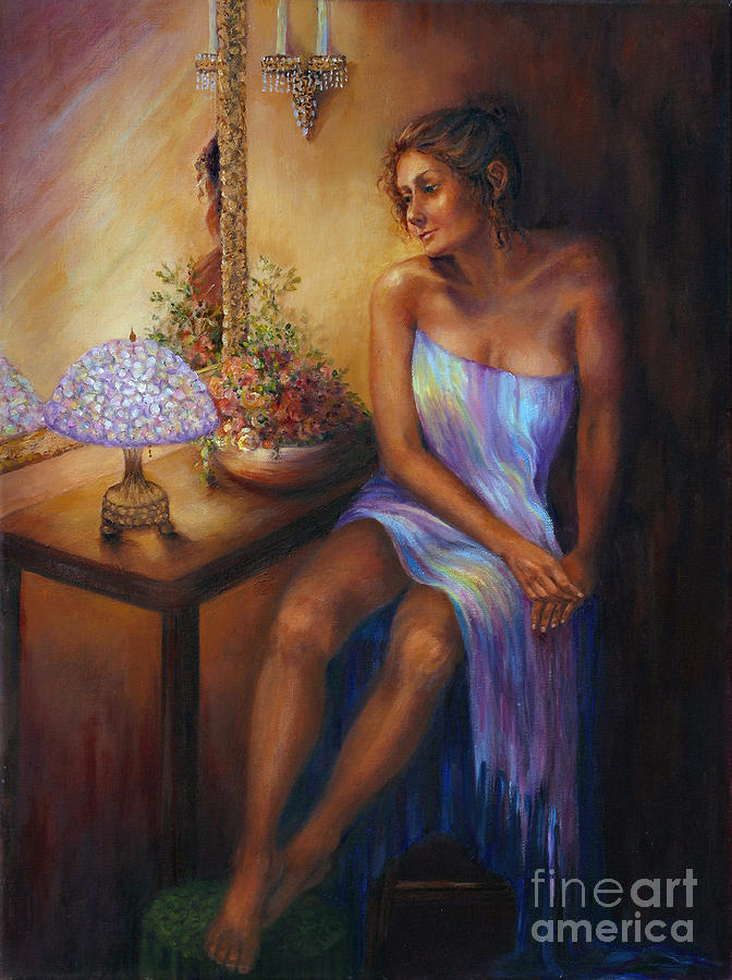 Beautiful Woman Painting - Waiting #2 by Myra Goldick