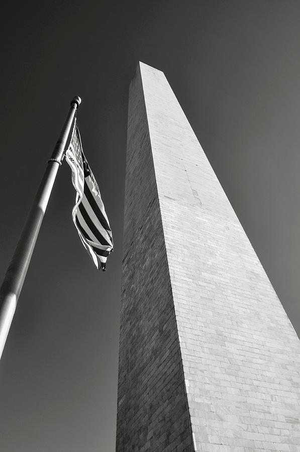 Washington Monument and American Flag #2 Photograph by Brandon Bourdages