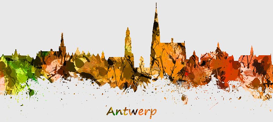 Watercolor art print of the skyline of Antwerp in Belgium #2 Photograph by Chris Smith