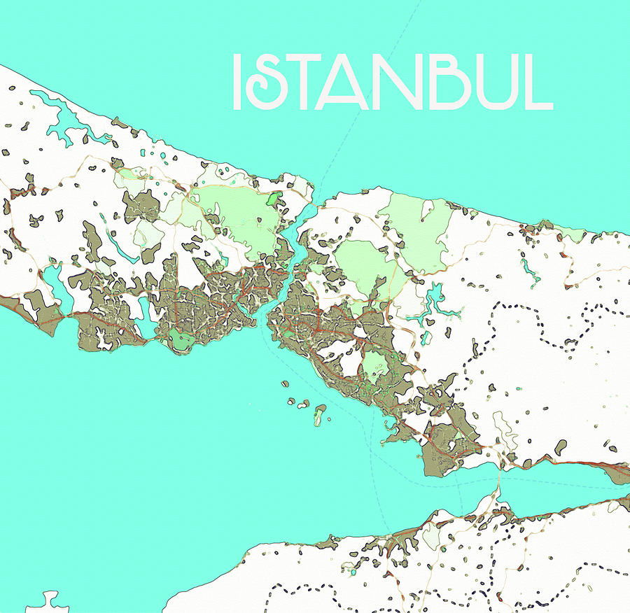 Watercolor Istanbul Map #2 Painting by Celestial Images