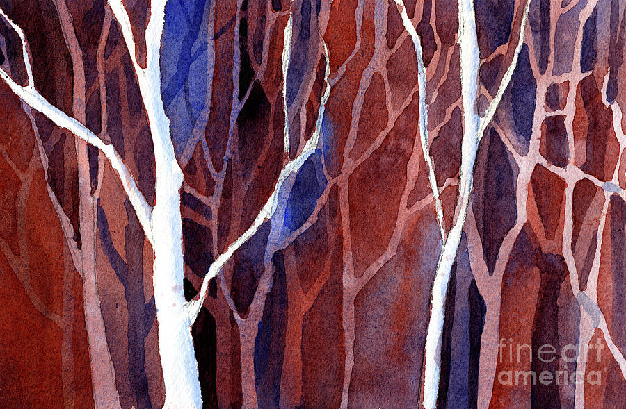 Watercolor painting of trees in forest.  Landscape painting of t #2 Painting by Ryan Fox
