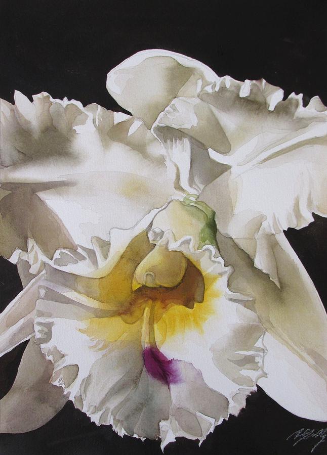 White Cattleya Orchid #2 Painting by Alfred Ng