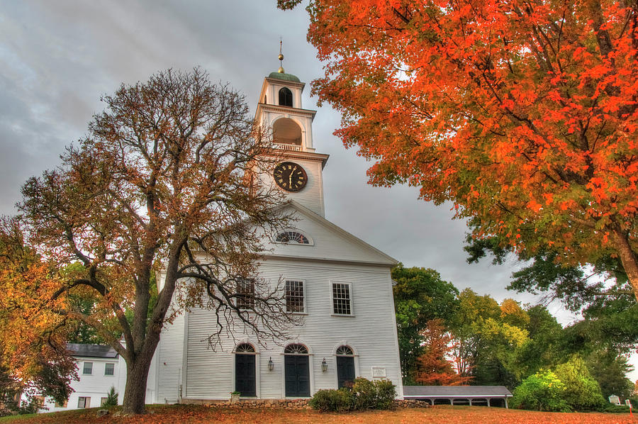 White Church Photograph - White Church in Autumn #2 by Joann Vitali